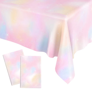 Pastel Rainbow Tablecloths For Rainbow Birthday Party Decorations, Disposable Tablecloth Plastic Waterproof Rectangle Table Cove