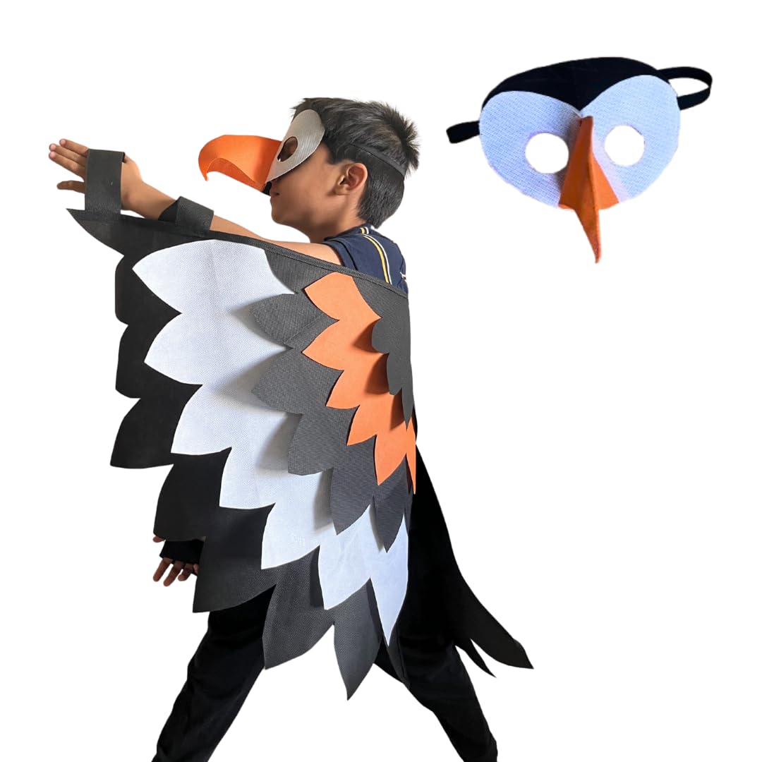 Salu & Mayu Bird Wings And Mask Costume | Eagle, Owl, Bat, Robin, Parrot, Toucan For Fancy Dress, Halloween, Kids Play | Non Wov