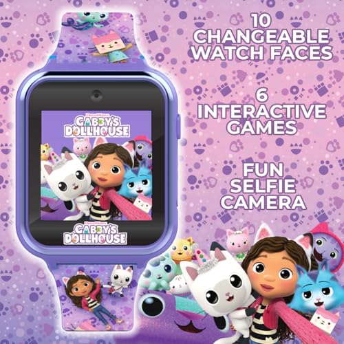 Accutime Kids Gabby'S Doll House Purple Educational Touchscreen Smart Watch Toy For Girls, Boys, Toddlers - Selfie Cam, Learning Games, Alarm, Calculator, Pedometer & More (Model: Gab4007Az)