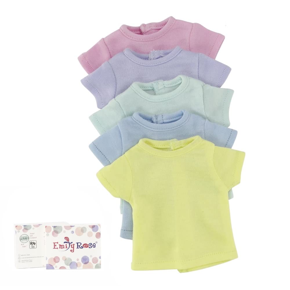 Emily Rose 14 Inch Doll Clothes Rainbow Pastels 5-Pack Doll Value Basics T-Shirts Tees | Gift Boxed! | Compatible With 14.5' Wellie Wishers And Glitter Girls Fashion Fashion Dolls