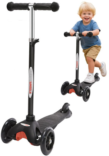 Chromewheels Scooter For Kids, Deluxe 4 Adjustable Height 3 Wheels Glider With Kick, Lean To Steer With Led Flashing Light, Black