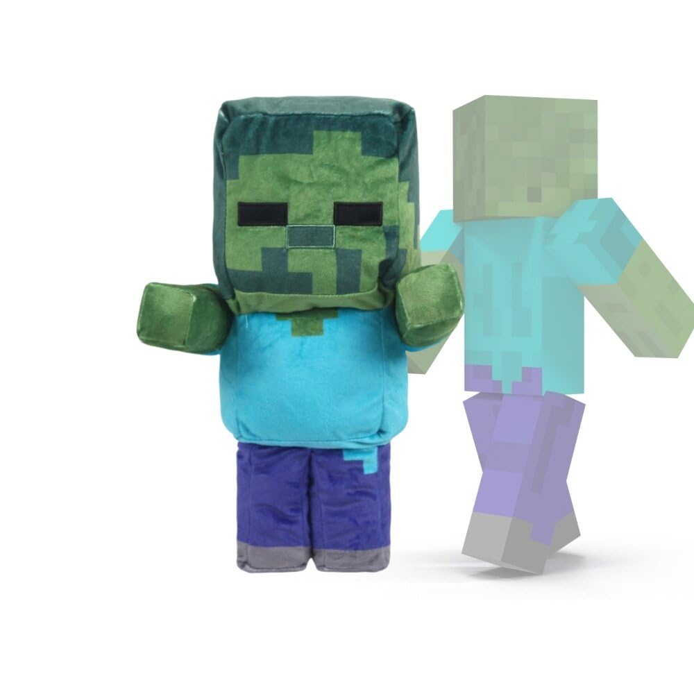 Pixel-Style Game Basic Plush Character Soft Toy  Video Game-Inspired Collectible Plushies Gifts for Kids & Fans (Zombie)