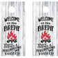 Cornhole Wraps #434 -Welcome To Our Firepit Cornhole Graphic Decals - Includes Application Squeegee - Set Of (2) 25'' X 49'' Wra