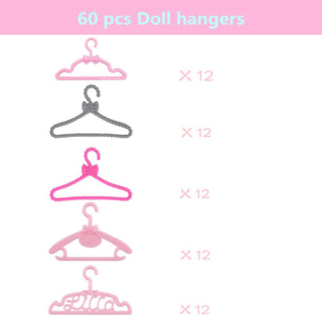 E-Ting 60 Pcs Mini Doll Clothes Hangers Plastic Mixed Little Hangers Doll Clothes Accessories For 11.5 Inch Doll Clothes Gown Dress Outfit
