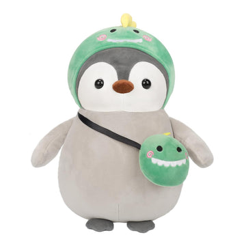 Meleceri Cute Penguin Plush Stuffed Animal Penguin With Funny Dinosaur Outfit Gifts, 13.7 Inches