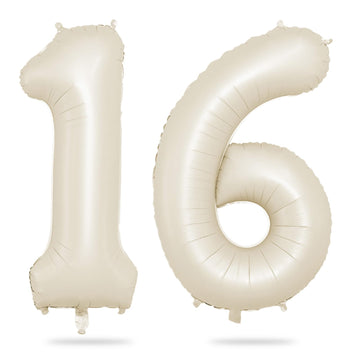Biapian 40 Inch Cream Number 16 Balloon, 16Th Birthday Balloons, Big Digital 16 Or 61 Beige White Giant 16 Foil Balloon Helium F