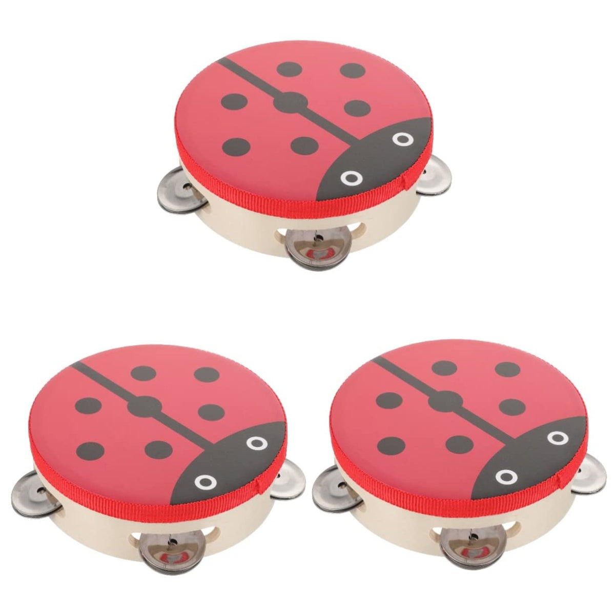 Excluzo 3Pcs Tambourine Hand Drums For Kids Kid Toys Kids Educational Toys Drum Bell For Kindergarten Ladybug Drum Bell Drum Bel