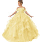 ZPVP Tulle Princess Girls Pageant Dress Tiered Ruffles Flower Girl Dress Beaded Appliques Wedding Party Costumes Yellow US6