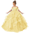 ZPVP Tulle Princess Girls Pageant Dress Tiered Ruffles Flower Girl Dress Beaded Appliques Wedding Party Costumes Yellow US6