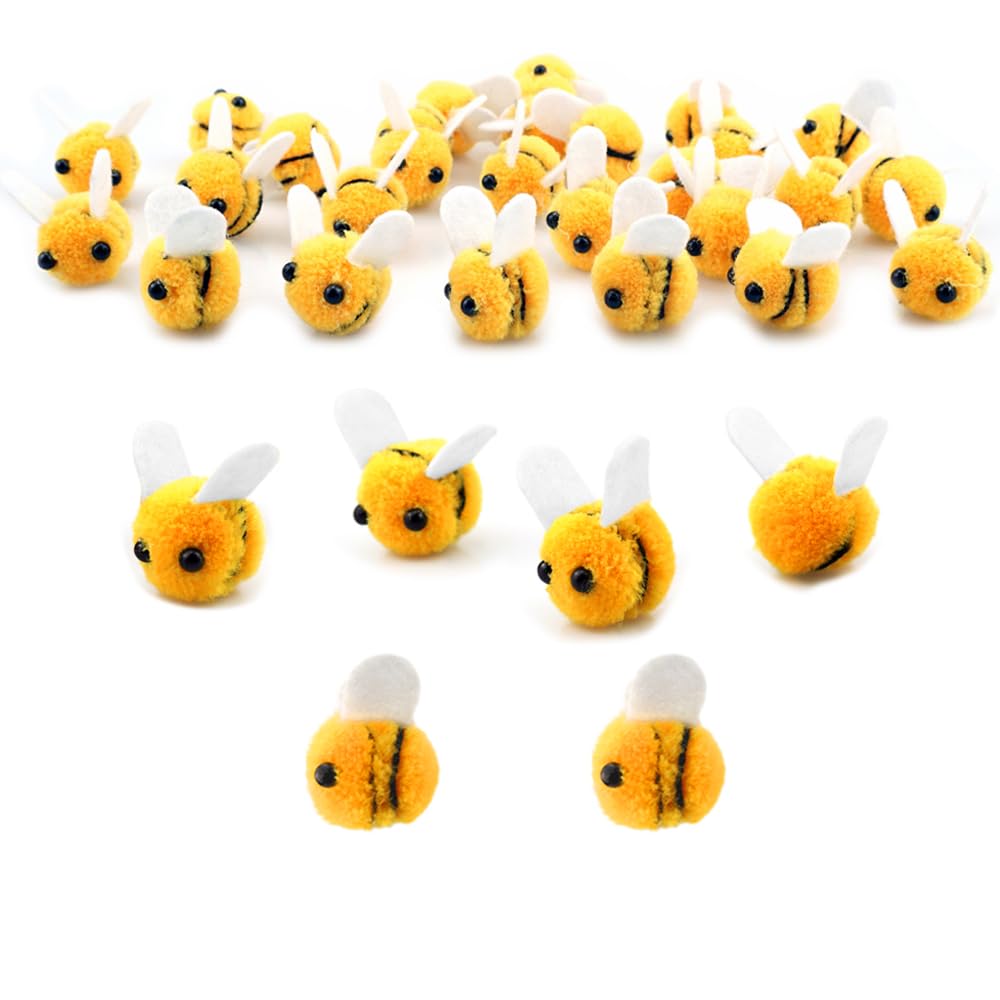 SaktopDeco 28 PCS Felt Bees Wool Felt for Crafts Mini Bee Plush Decor for Bee Gender Reveal Decorations Clothing Hat Gift DIY Cr