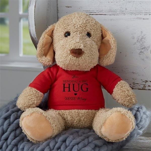 Personalization Universe Sending Hugs Personalized Plush Dog Stuffed Animal, Valentine's Day Gift, Customized with Name, Soft Fu