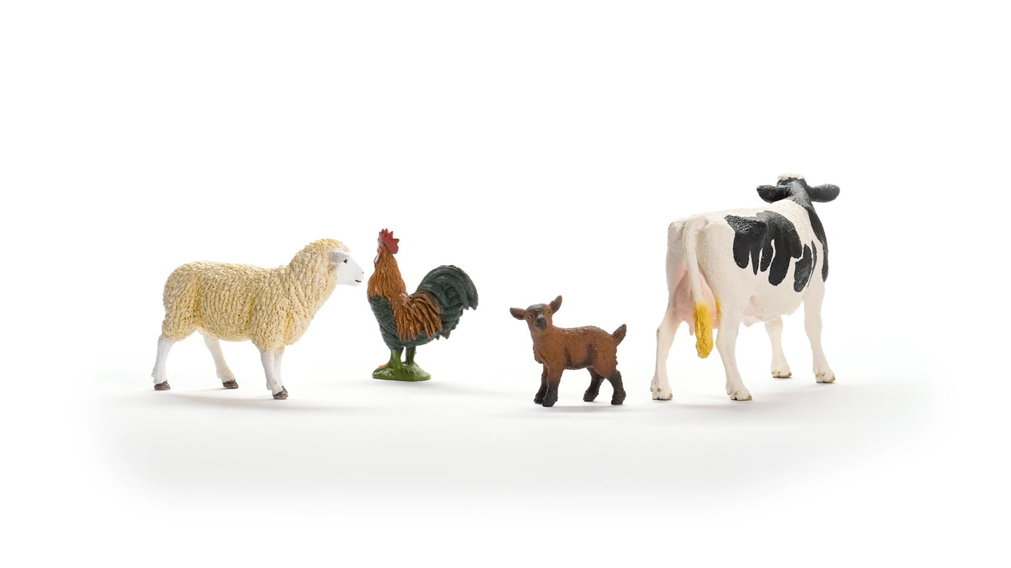 Schleich Farm World - Starter Set, Includes 4 X Collectible Toy Farm Animals, Cow, Sheep, Donkey Foal And Rooster Farm Animal To