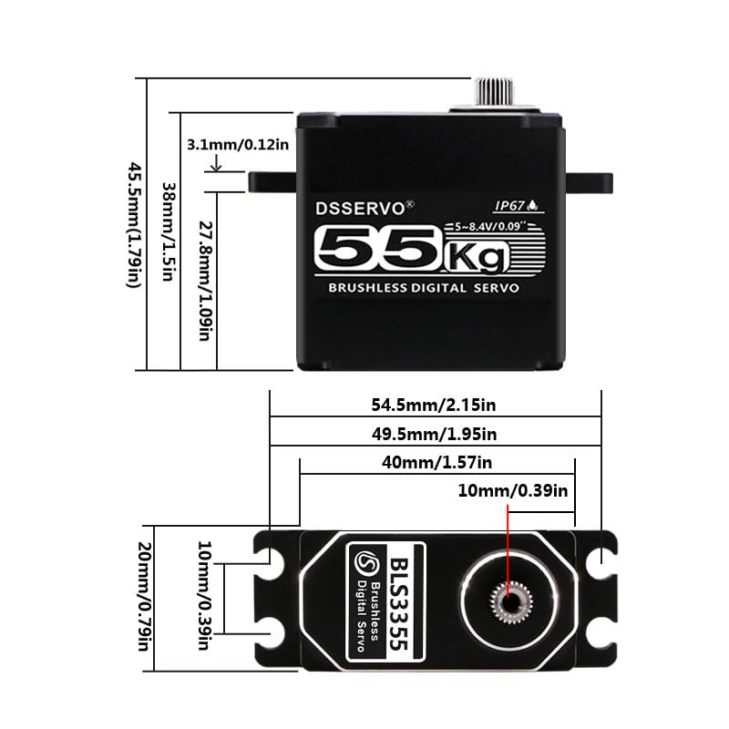 55KG Waterproof Brushless servo Full Metal Gears High Torque Fast Digital Servo for 1/8 1/10 1/12 RC Car/Shockproof Rc Car Servo