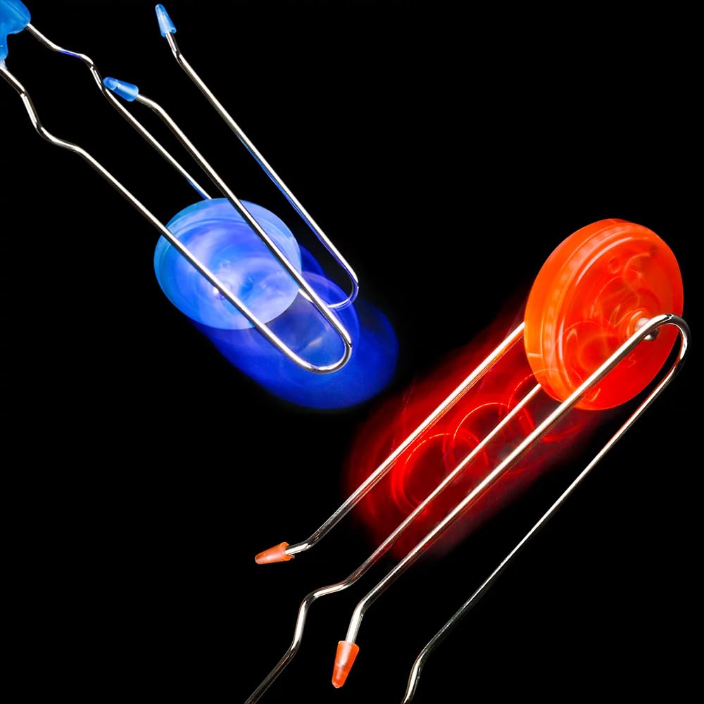The Dreidel Company Light-Up Gyro Wheel Yo-Yo, 8.5" Sensory Spinning Toy, Blue/Red, Perfect Stocking Stuffer for Kids