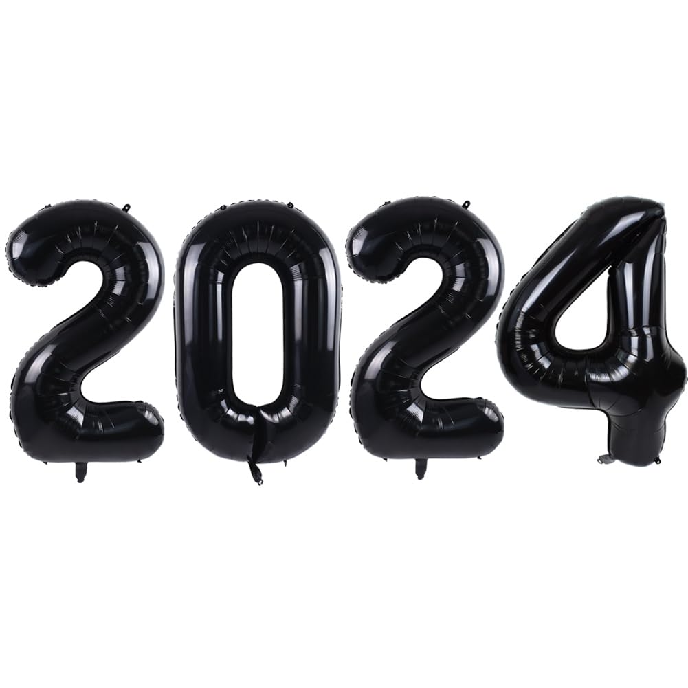 Toniful 2024 Graduation Balloons 42Inch Black 2024 Number Balloons Aluminum Foil Mylar Balloons For Graduation Decorations Class