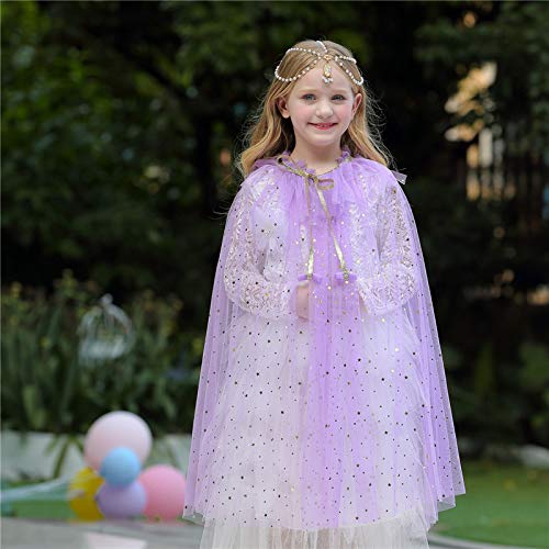 Lovely Mermaid Girls Cape Cloak Princess Shining Halloween Christmas Dress Up Birthday (Purple)