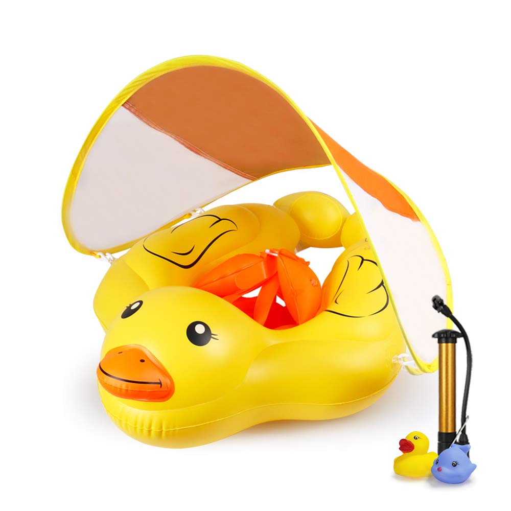 Relaxing Baby - Swimming Float Ring With Removable Sun Protection Canopy,Anti-Slip Crotch,Add Tail Chamber Never Flip Over Baby