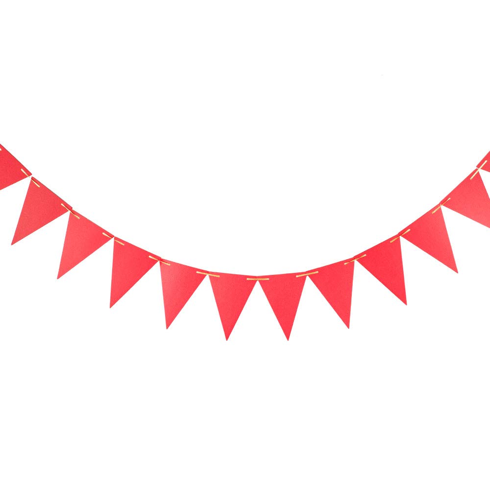 Zooyoo 20 Feet Red Glitter Pennant Banner, Paper Triangle Flags Bunting For Baby Birthday Party, Wedding Decor, Baby Shower, 30P