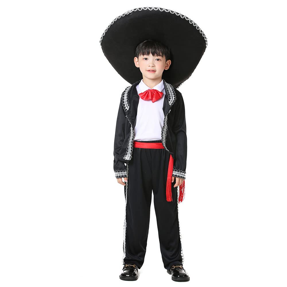 YEMYIQZ Boy Mexican Costume Kids Traditional Mariachi Amigo Dance Cosplay Costumes Halloween Outfit Bowtie Belt Suit Outfit