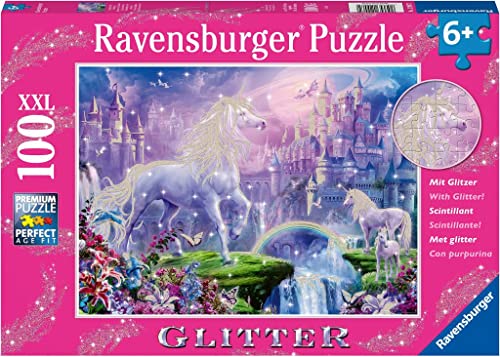 Ravensburger Unicorn Kingdom 100 Piece Xxl Glitter Jigsaw Puzzle For Kids - 12907 - Every Piece Is Unique, Pieces Fit Together Perfectly