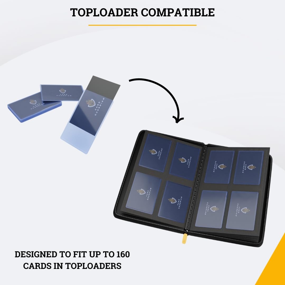 Card Guardian Toploader 4 Pocket Premium Binder With Zipper For 160 Cards Side Loaded Pockets Compatible With Spor