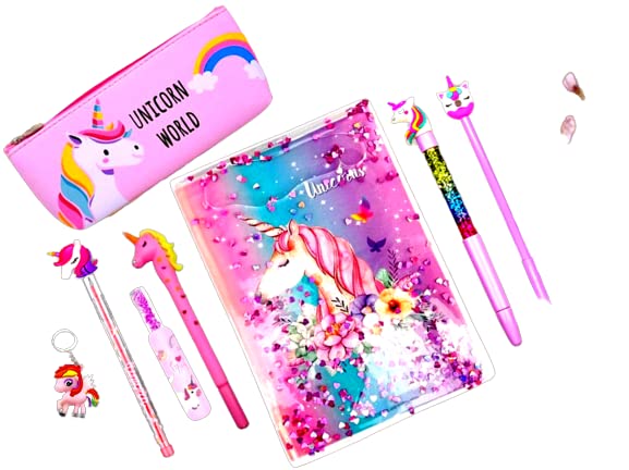 Sv Traders Unicorn Stationery/School Supplies Set For Girls/Staionery For Girls/Kids/Boys Set Of 8 PcsUnicorn Pencil Pouch+Unic