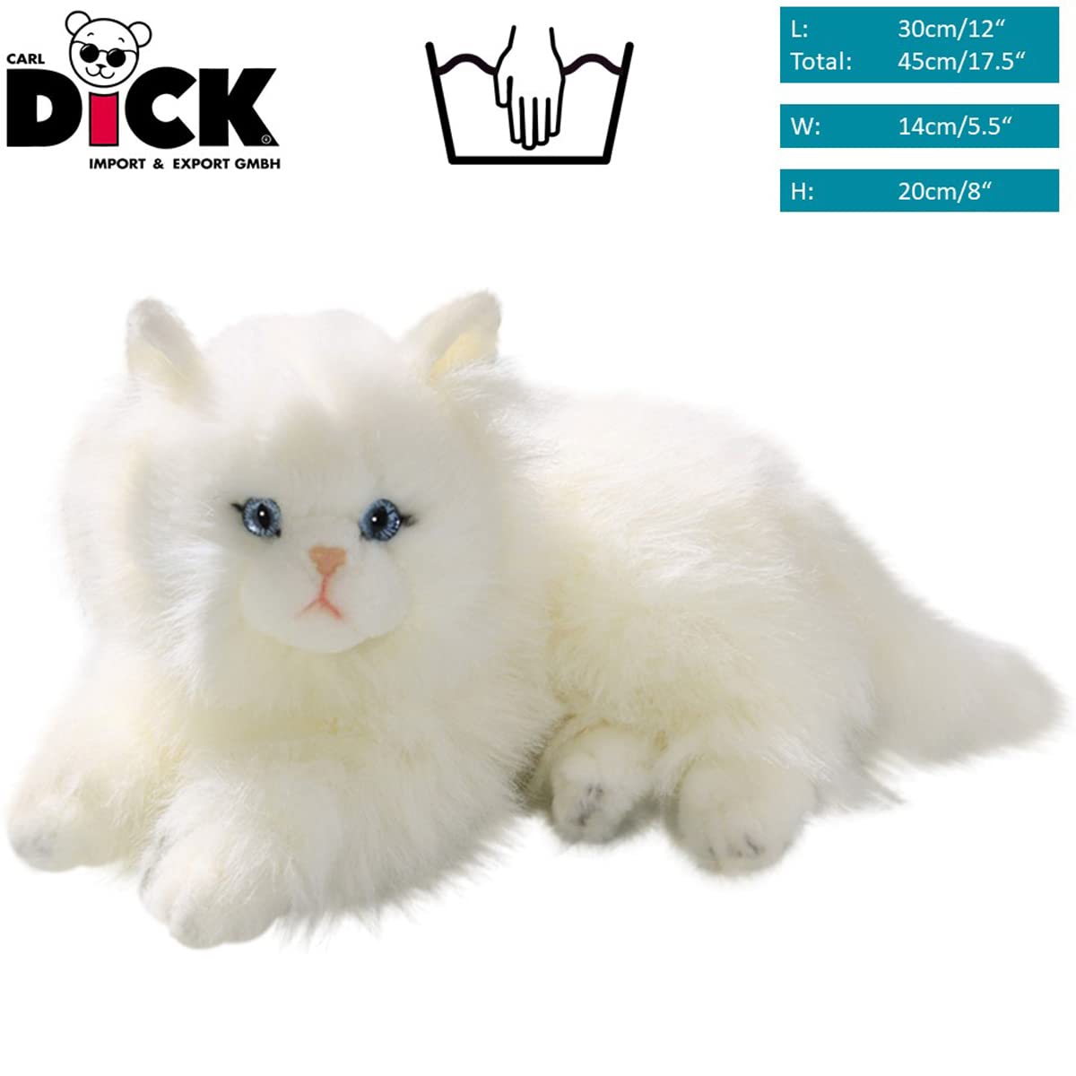 Carl Dick Plush Toy Cat - Persian White, 12 inches, Soft Acrylic Stuffed Animal, Model 3199