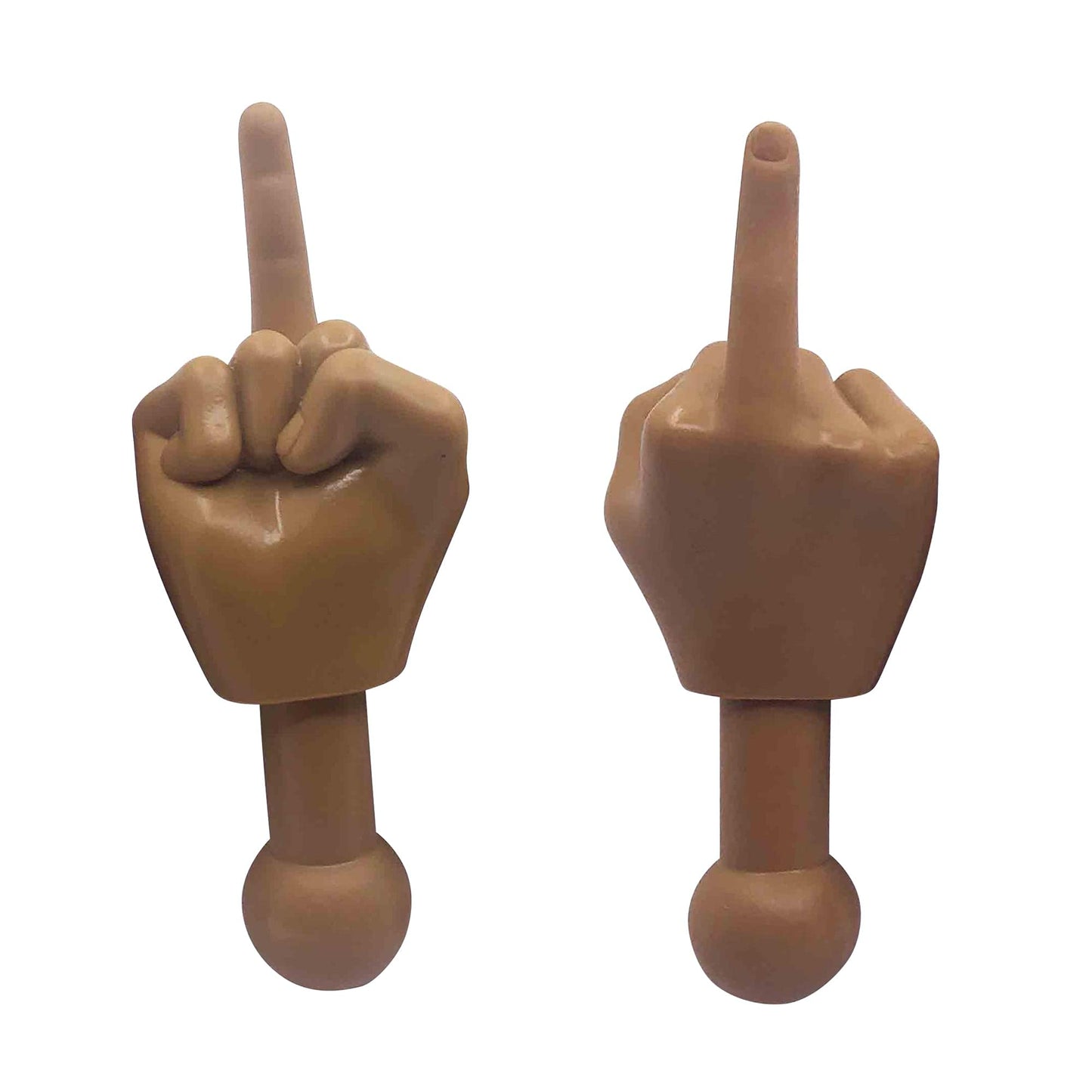 Tiny Hands 4.5-Inch Novelty Toys | Two Middle Finger Hands, Deep Brown | Plastic Puppets With Holding Sticks | Funny Gag Gifts, 