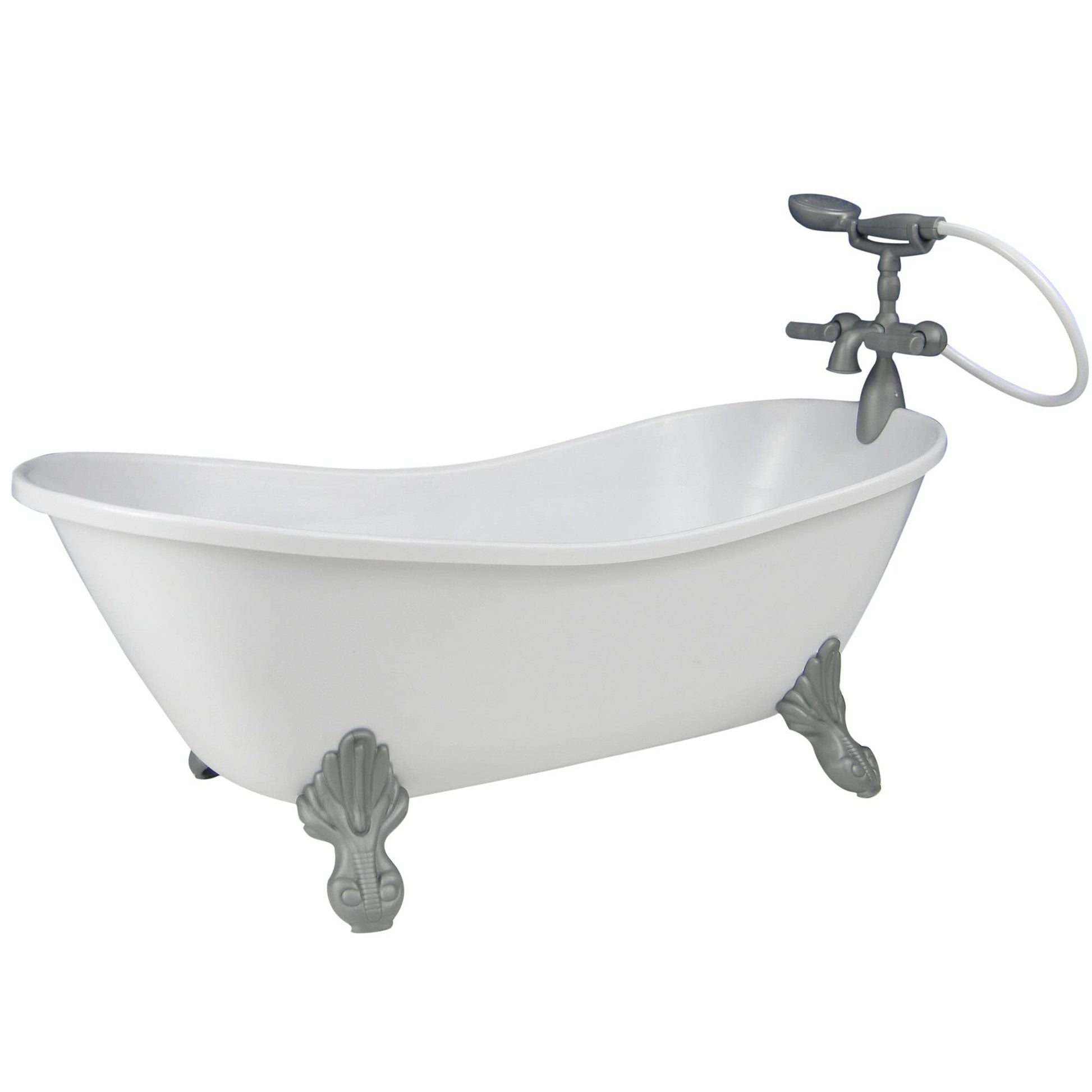 Sophia'S Classic White Clawfoot Bathtub With Handheld Shower Head And Faucet Furniture Set For 18' Dolls, White/Silver