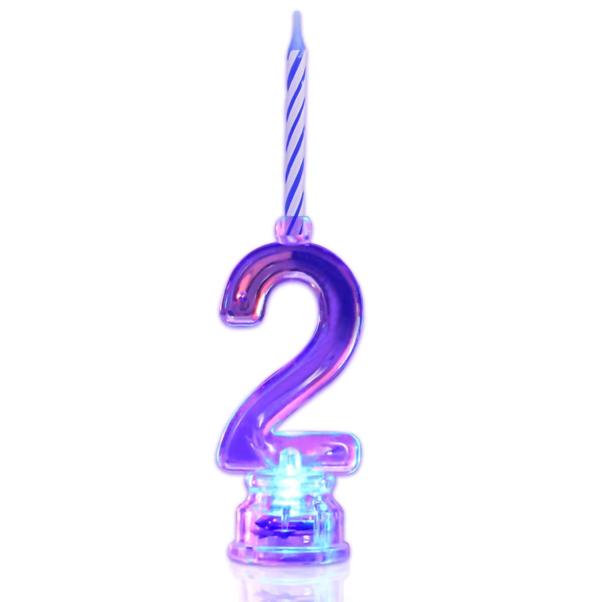 Novelty Place Birthday Number Candle Set, Flashing Multicolor Changing LED Birthday Cake Topper with 4 Wax Candles (Number 2)