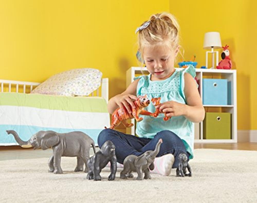 Learning Resources Jumbo Jungle Animals Set - Elephants, Gorillas, Tigers, Multi-color, Large, Plastic, Model LER0839
