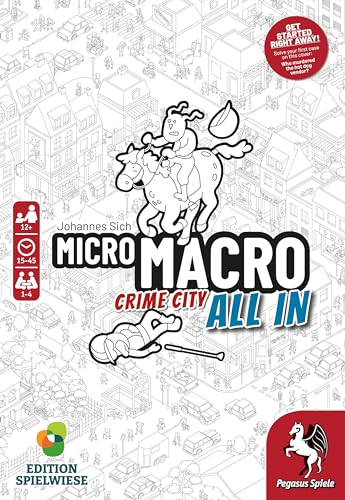 Pegasus Spiele MicroMacro: Crime City 3 Board Game - 1-4 Players, Cardboard, 75 x 110 cm, White, Ages 14+, English Version