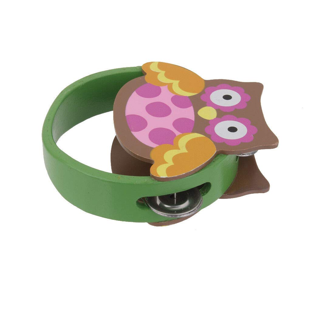 Kids Children Wooden Cartoon Owl Shape Shaking Handbell Tambourine Gifts