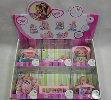 Powertrc 6 Set Of Mini 5 Inch Baby Girl Toy Dolls Collection With High Chair, Cradle, Walker, Swing, Bathtub And Baby Seat Accessories For Girls 3-6 Years Old