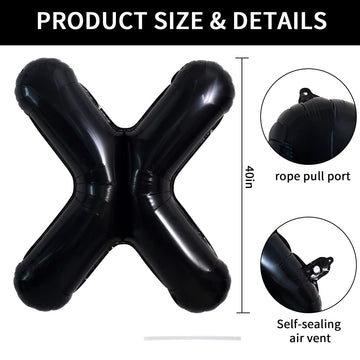 Toniful 40 Inch Large Black X Letter Balloons Jumbo Helium Balloons,Foil Mylar Big Alphabet Balloons For Birthday Party Annivers