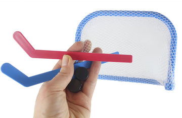Mini Tabletop Hockey Game - Mini Goal Nets  Pucks  and Sticks - Small Novelty Toy - Indoor Desk Toy Functional Fun