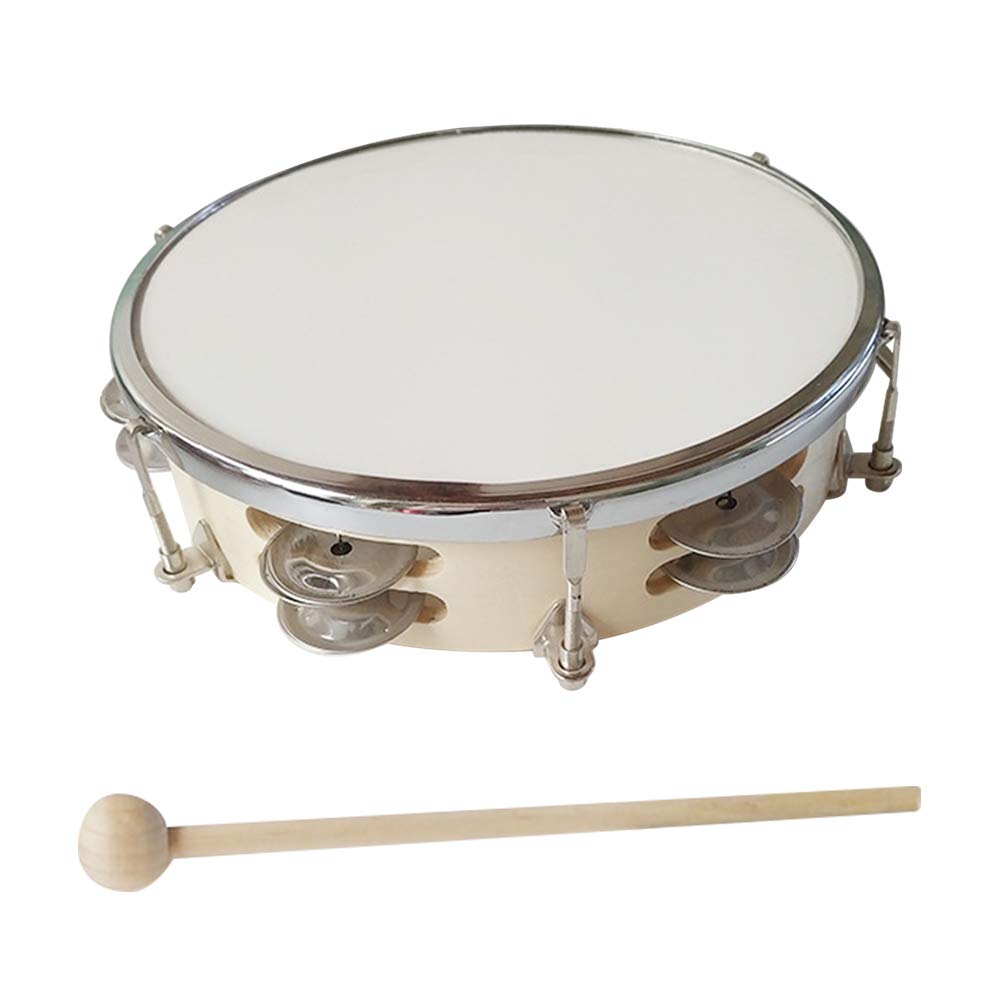 Decdeal 8 Inch Tambourine Handbell Hand Drum With Double Row Jingles Percussion Instrument For Children Adults