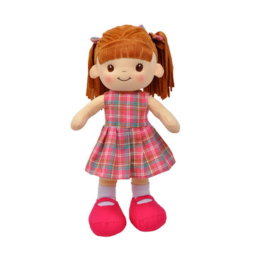 Linzy Toys, 16'' Little Sweet Hearts Interactive Soft Plush Rag Doll, Embroidered Face & Removable Clothes (90959), Plaid