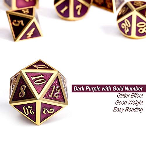DnDnD Table Game Metal Dice Set, 7PCS D&D Metal Die with Metal Gift Box for Tabletop Games Dungeons and Dragons Dice (Dark Purpl