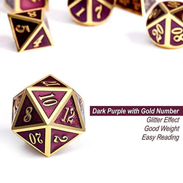 DnDnD Table Game Metal Dice Set, 7PCS D&D Metal Die with Metal Gift Box for Tabletop Games Dungeons and Dragons Dice (Dark Purpl