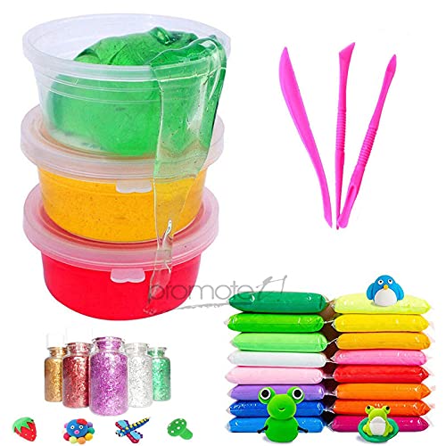 Promote Trader 3 Crystal Slime And 12 Air Dry Clay Combo With Free Tools For Kids Boys And Girls 3 Years And Above Clay For Kids
