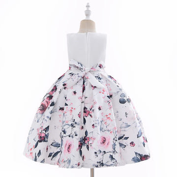 Cosplay Life Elegant Flower Dress for Girls Young mature-themed Fashion Bow Flower Waistline Kids Party Festival Ages 5-9 Years Old (White  7yrs)