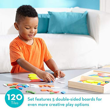 Melissa & Doug Pattern Blocks And Boards - Classic Toy With 120 Solid Wood Shapes And 5 Double-Sided Panels, Multi-Colored