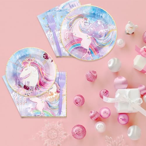 Scione 96 Pcs Pink Girl Plates And Napkins Party Supplies Rainbow Birthday Party Tableware Set Perfect For Girls Birthday Party Decorations Serves 24 Guests