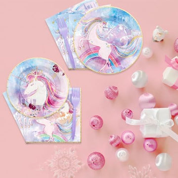 Scione 96 Pcs Pink Girl Plates And Napkins Party Supplies Rainbow Birthday Party Tableware Set Perfect For Girls Birthday Party Decorations Serves 24 Guests