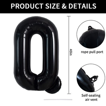 Toniful 40 Inch Large Black Q Letter Balloons Jumbo Helium Balloons,Foil Mylar Big Alphabet Balloons For Birthday Party Annivers