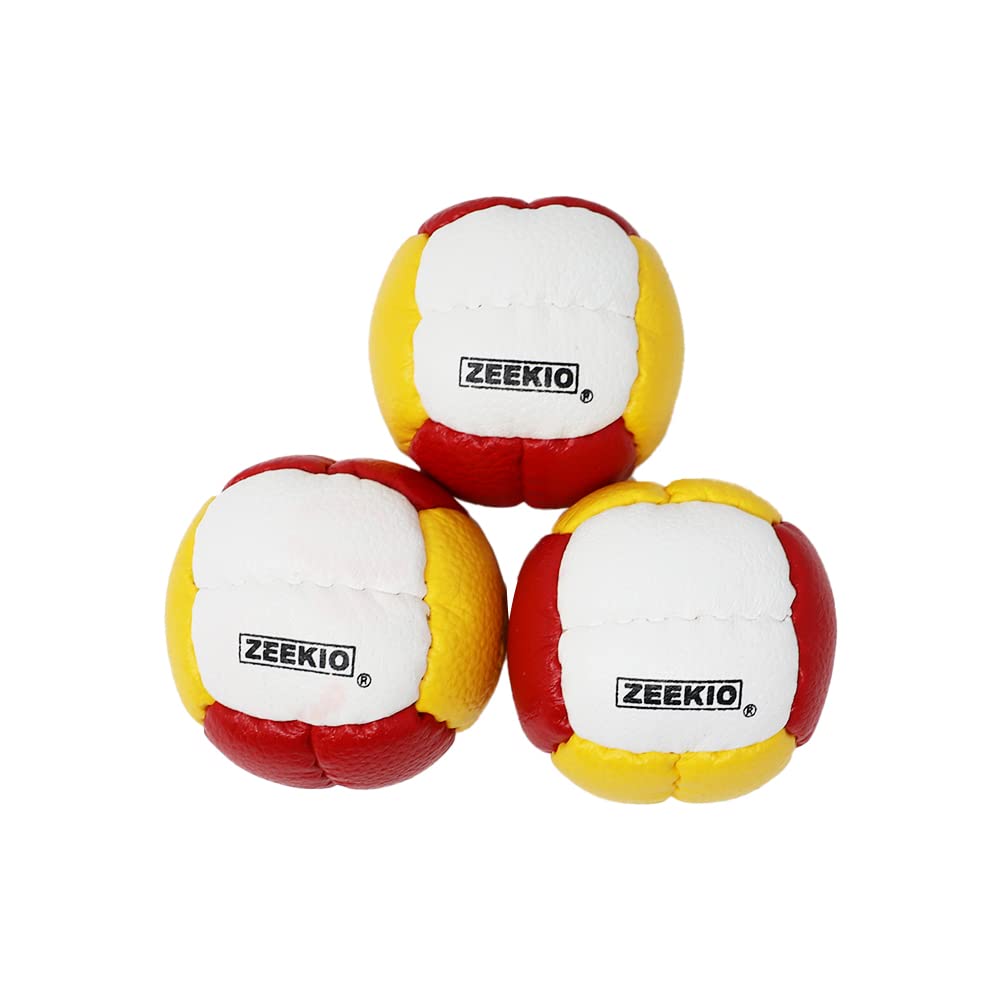 Zeekio Galaxy Juggling Balls - enhanced 12 Panel Genuine Leather Balls - 130g - 67mm - Pack of 3 (Red/White/Yellow)