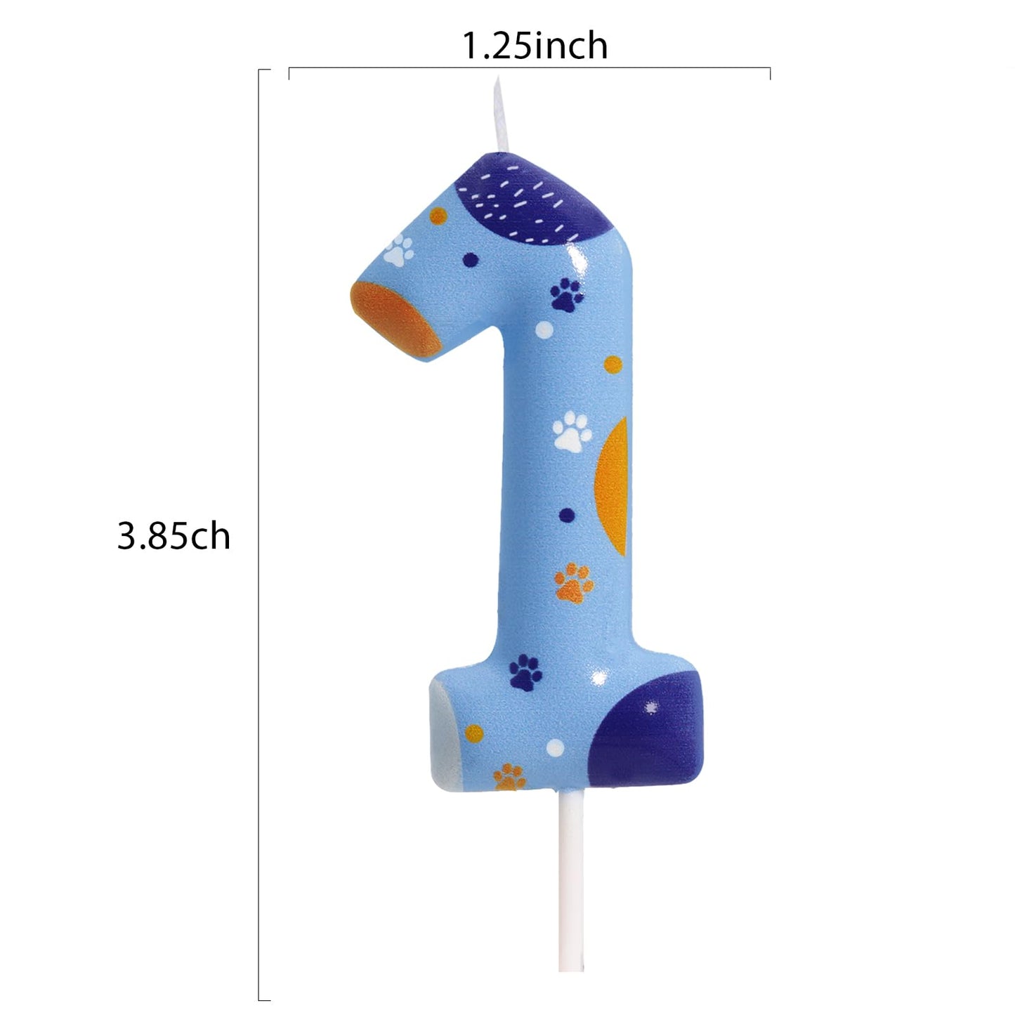 ElekFX Blue Orange Dog Paw Birthday Candles, Number 1 Paw Print Birthday Party Supplies, 2.76 inch Paw Cake Topper Decorations,