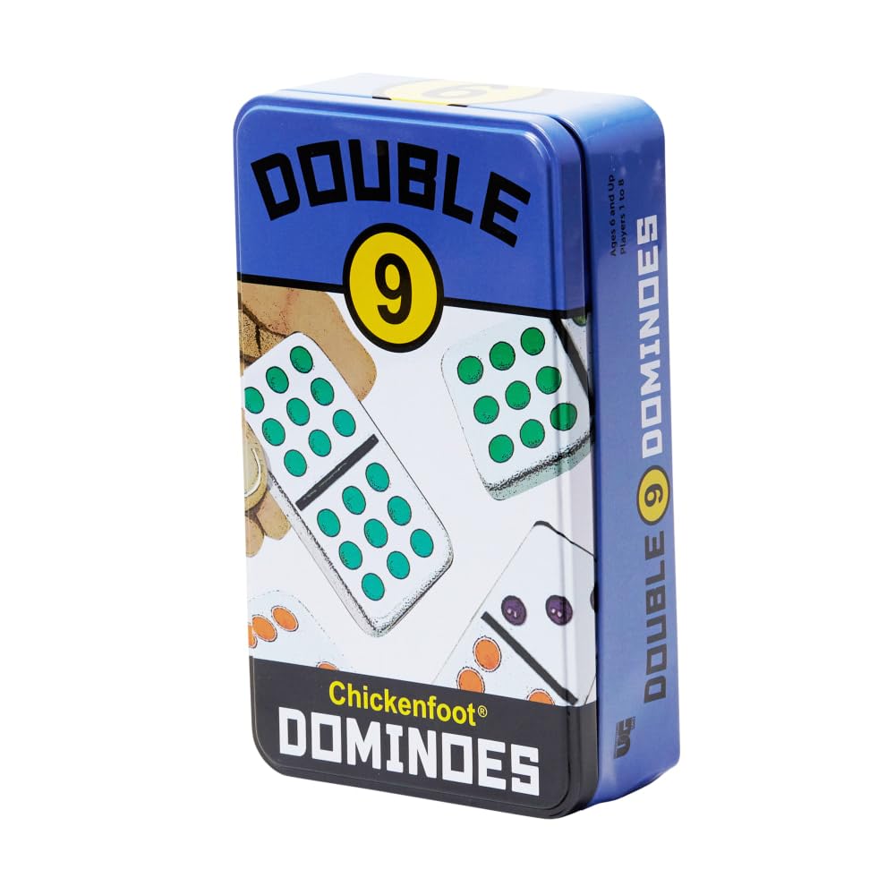 Front Porch Classics, Double 9 Colored Dot Dominoes Travel Tin Set, 2 To 8 Players Ages 8 To 99