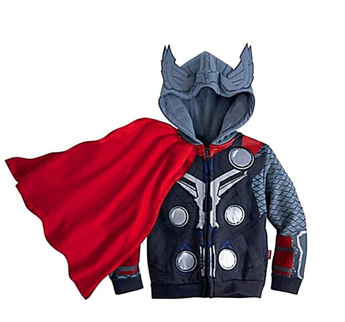 LEMONBABY Little Kids Unisex Boys Girls Superhero Cool Jacket Sweatshirt Hoodie Coat Costume (Thor, 5Y)